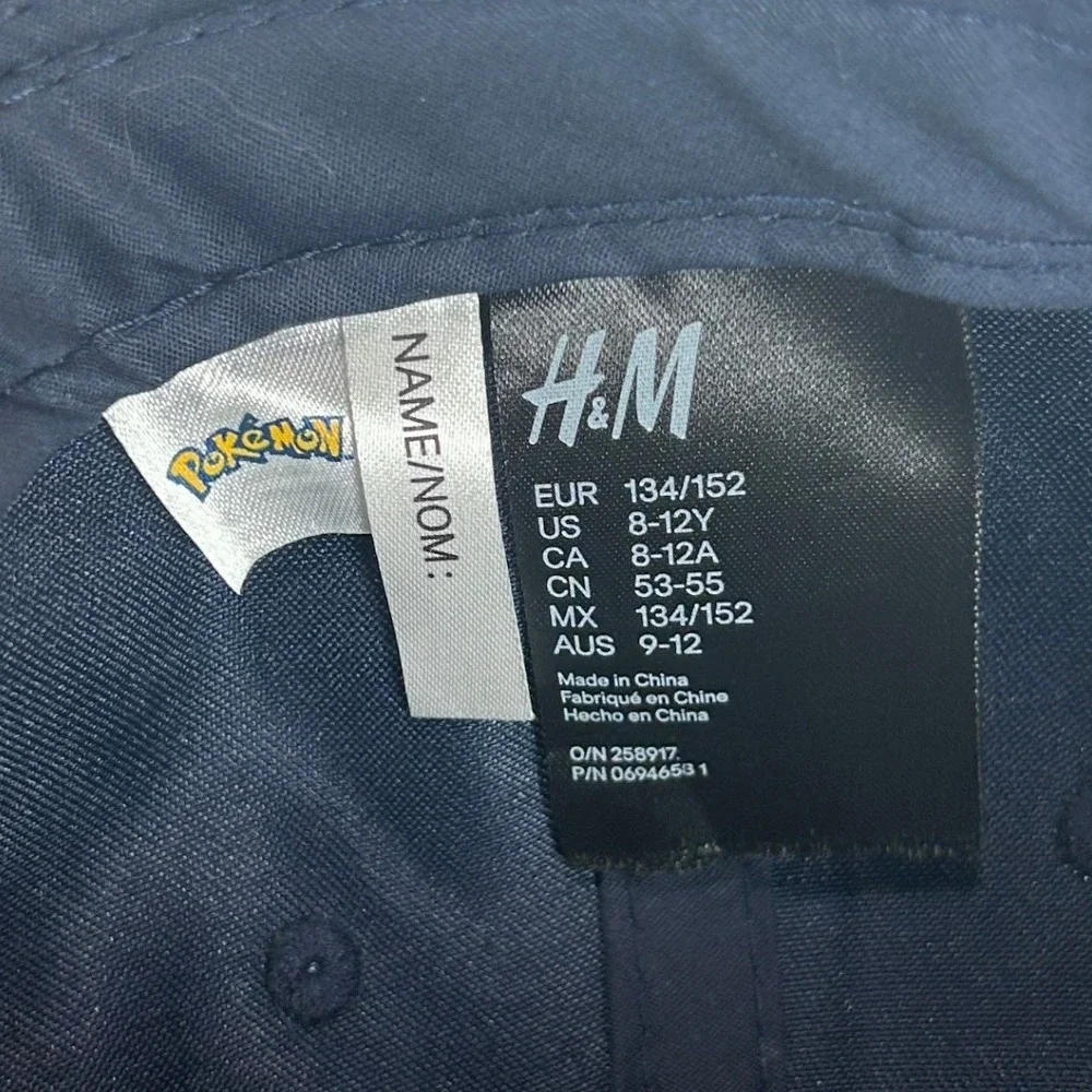 HM Pokemon Pikachu Navy Blue Snapback Hat Size 8-12Y Flat Brim Red Underbill